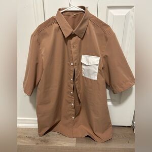 Men's Brown Short Sleeve Shirt with White Pocket T-Shirt XL